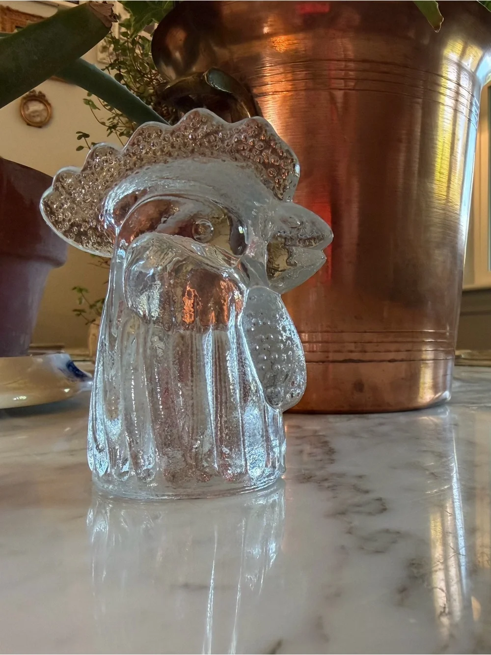 Clear Glass Rooster Decorative Sculpture - Home Art